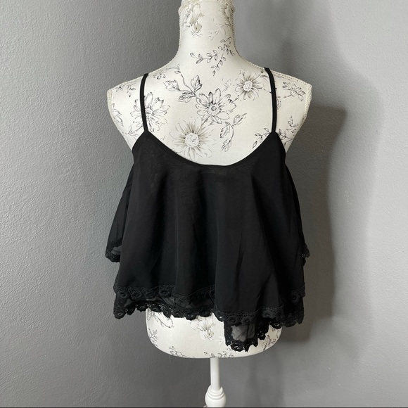 Harpa Black Lace Croptop Top Shirt Size Medium Layered - Picture 2 of 3